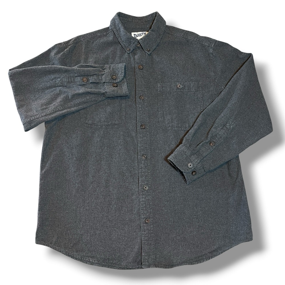 Duluth Trading L Gray Relaxed Fit Shirt Long Sleeve Flannel 100% Cotton
